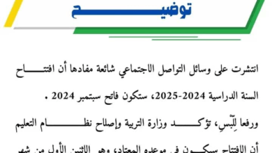 وزارة التربية و اصلاح نظام التعليم تؤكد أن افتتاح السنة الدراسية في موعده